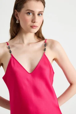 Abito slip dress in raso - Fuxia
