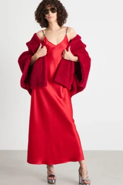 Abito slip dress in raso - Rosso