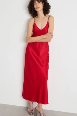 Abito slip dress in raso - Rosso