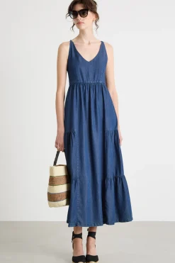 Abito smanicato in chambray - Blu