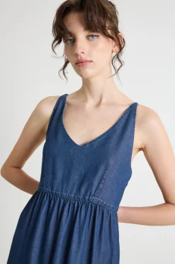 Abito smanicato in chambray - Blu