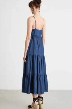Abito smanicato in chambray - Blu