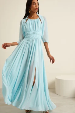 Abito smanicato in georgette - Azzurro Chiaro