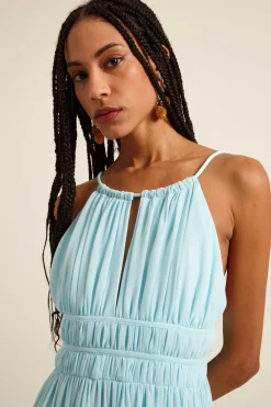 Abito smanicato in georgette - Azzurro Chiaro