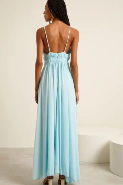 Abito smanicato in georgette - Azzurro Chiaro