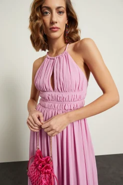 Abito smanicato in georgette - Rosa Peonia