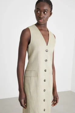 Abito smanicato in twill - Verde