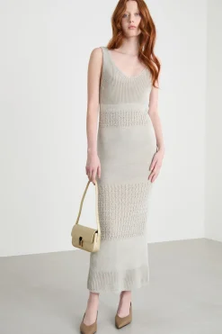 Abito smanicato lungo - Beige