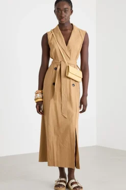Abito smanicato robe manteau - Cammello
