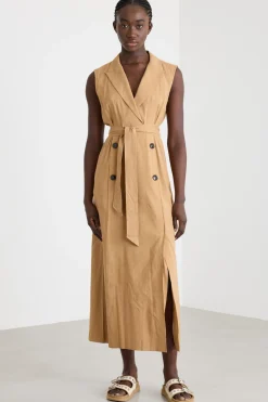 Abito smanicato robe manteau - Cammello
