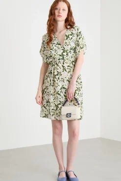 Abito stampato in crepe de chine - Bianco Verde