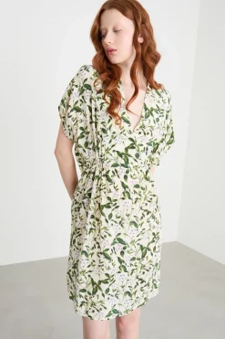 Abito stampato in crepe de chine - Bianco Verde