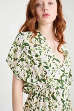 Abito stampato in crepe de chine - Bianco Verde