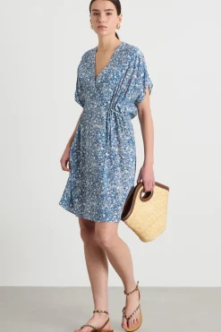 Abito stampato in crepe de chine - Blu