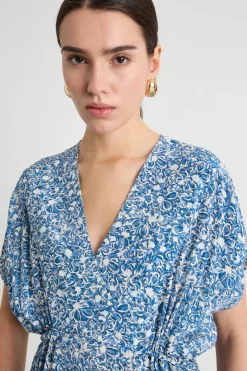 Abito stampato in crepe de chine - Blu