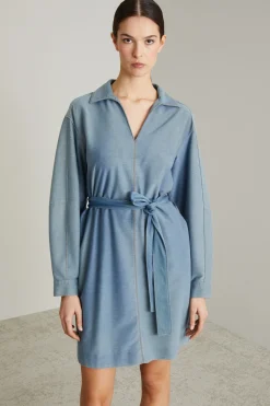 Abito stile polo in jersey - Azzurro Denim