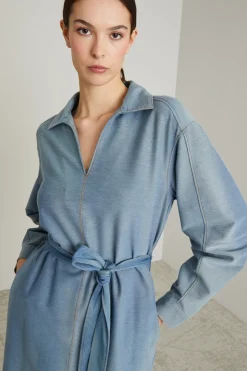 Abito stile polo in jersey - Azzurro Denim
