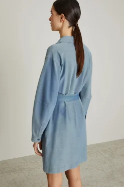 Abito stile polo in jersey - Azzurro Denim