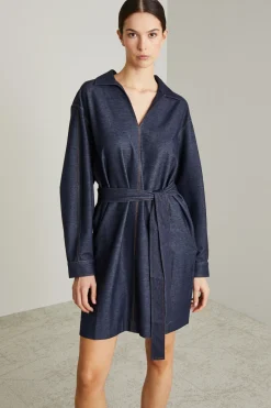 Abito stile polo in jersey - Blu Denim