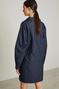 Abito stile polo in jersey - Blu Denim