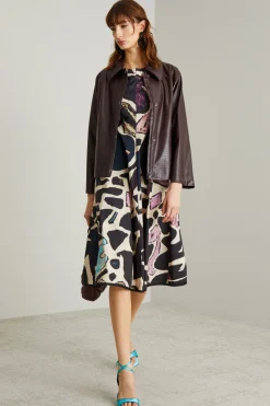 Abito svasato in popeline - Nero Beige