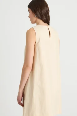 Abito svasato in tela ricamata - Beige