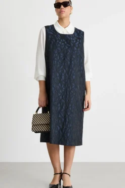 Abito svasato jacquard - Blu