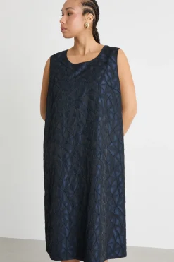 Abito svasato jacquard - Blu