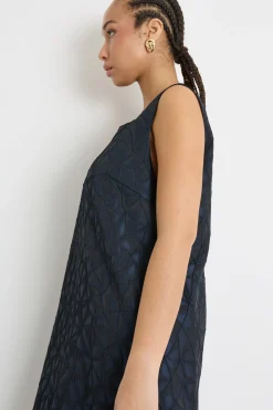 Abito svasato jacquard - Blu