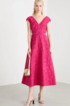 Abito svasato jacquard - Fuxia