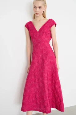 Abito svasato jacquard - Fuxia