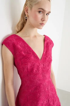 Abito svasato jacquard - Fuxia