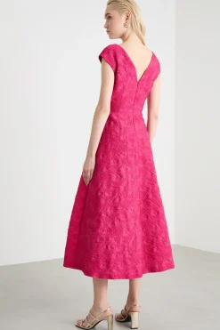 Abito svasato jacquard - Fuxia