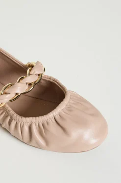 Ballerina in pelle con catena - Beige
