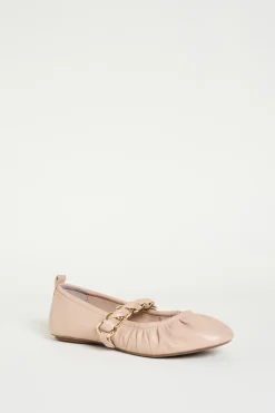 Ballerina in pelle con catena - Rosa