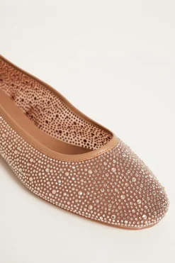 Ballerina in pelle con strass - Cammello