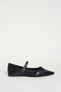 Ballerina in raso e pelle - Nero