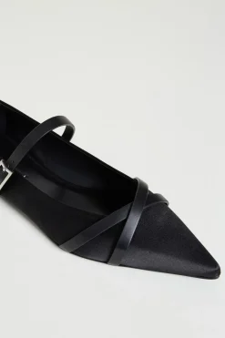 Ballerina in raso e pelle - Nero