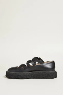 Ballerine in pelle con cinturini - Nero