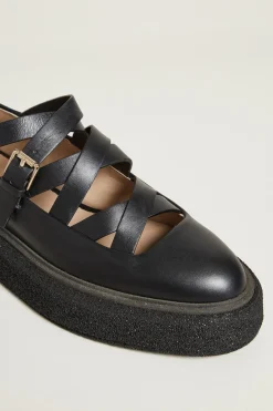 Ballerine in pelle con cinturini - Nero
