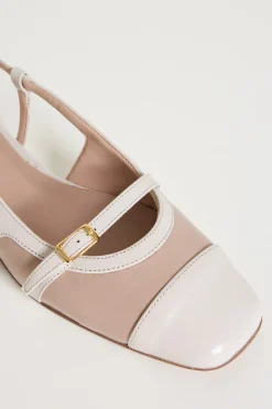 Ballerine slingback in pelle lucida - Beige Bianco