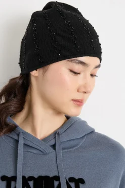 Beanie con ricami bijou - Nero