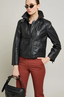 Biker in nappa con tasche - Nero