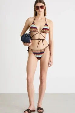 Bikini jacquard con lacci - Marrone