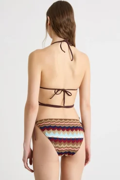 Bikini jacquard con lacci - Marrone