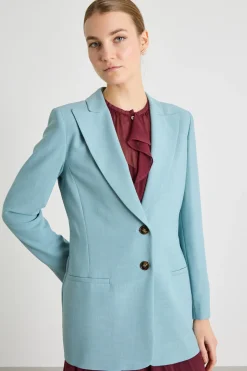 Blazer aderente con maxi rever - Azzurro