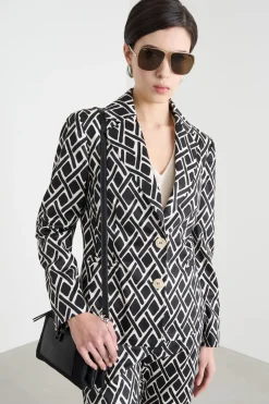 Blazer aderente con stampa geometrica - Bianco Nero