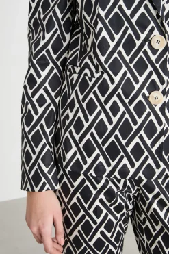 Blazer aderente con stampa geometrica - Bianco Nero