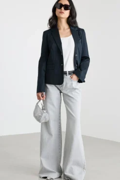Blazer aderente in raso - Blu