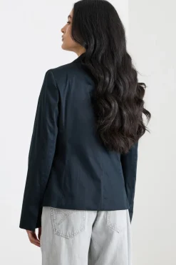 Blazer aderente in raso - Blu